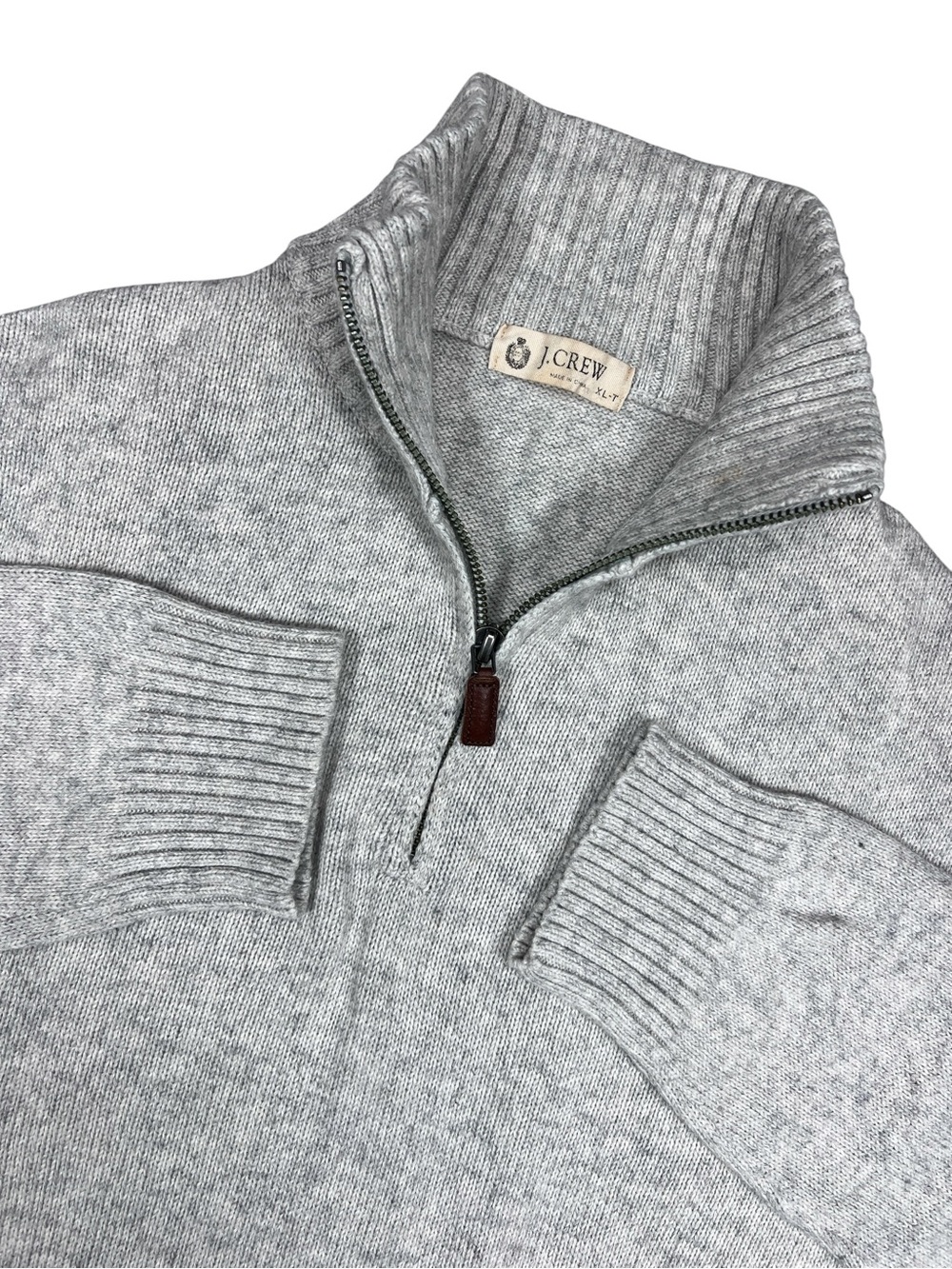 J Crew Sweater Mens XLT gray Heather Quarter Zip Pullover cotton cashmere blend